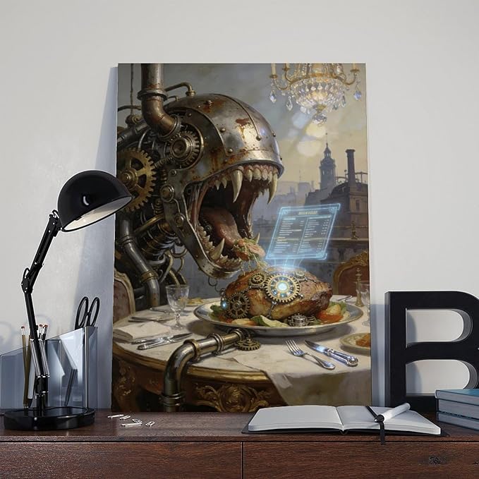 Framed Steampunk Fantasy Wall Art for Living Room And Dining Room Vintage Industrial Decor 24x36inch(60x90cm)