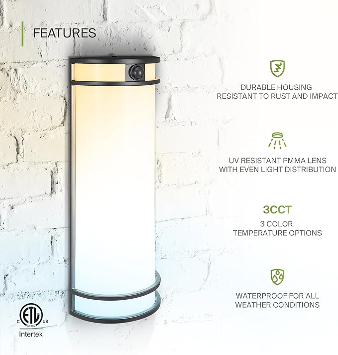 ASD 18 Inch Motion Sensor LED Outdoor Sconce Lights - 20W 3000K 4000K 5000K Black Exterior Lighting Fixtures, Dimmable Exterior Lights for House, Modern Patio Wall Light Fixture ETL