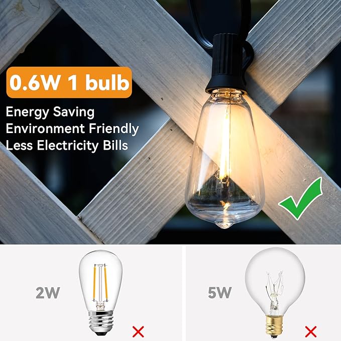 Vocevos Outdoor String Lights, 50FT Heavy Duty Patio String Lights with 26 LED Dimmable Plastic Shatterproof Bulbs, ST38 0.6W Waterproof Light Strings for Backyard, Porch, Bistro, Cafe, 2700K