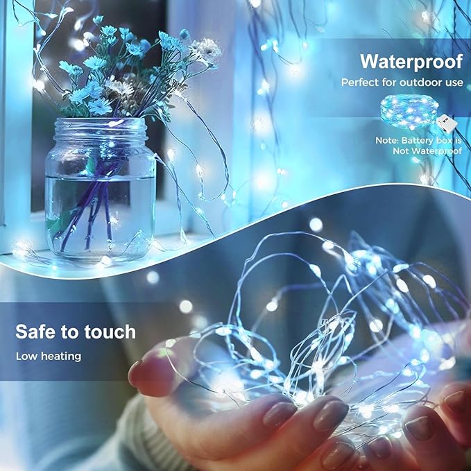 kolpop 12 Pack LED Fairy Lights Battery Operated with 3 Modes, Mini Twinkle String Lights Battery Powered Waterproof for Christmas Mason Jars Party(Blue&White)