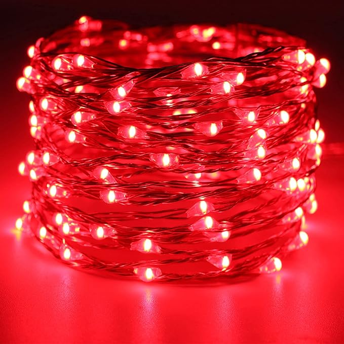 RUICHEN 20 Ft 120 LED USB Fairy String Lights with On/Off Switch, Waterproof Copper Wire Lights for Bedroom Wall Ceiling Wreath Crafts Christmas Party Mother's Day, Red