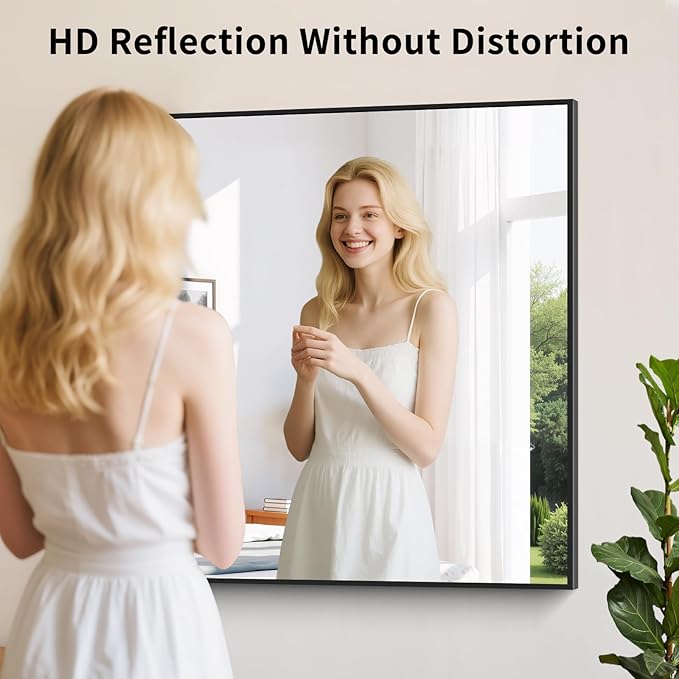 Koonmi Black Framed Bathroom Mirror - Shatterproof 30"x36" Tempered Glass, HD No Distortion, Horizontal/Vertical Mount, Modern Matte Aluminum Alloy Frame