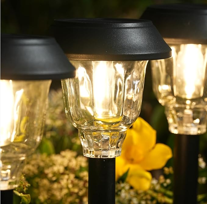 Solar Lights Outdoor Waterproof, 6 Pack Metal Glass Solar Pathway Lights Outdoor, Bright LED Outdoor Solar Lights for Yard Garden Path Walkway