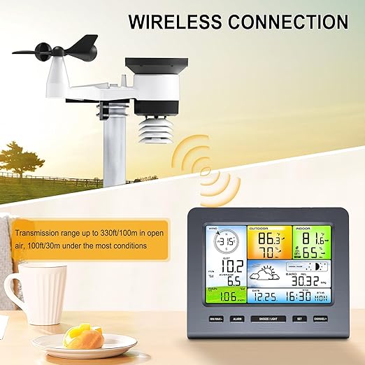 Urageuxy Wireless Weather Station Indoor Outdoor with WiFi, Rain Gauge, Wind Speed/Direction Sensor, Temperature, Humidity, Weather Forecast