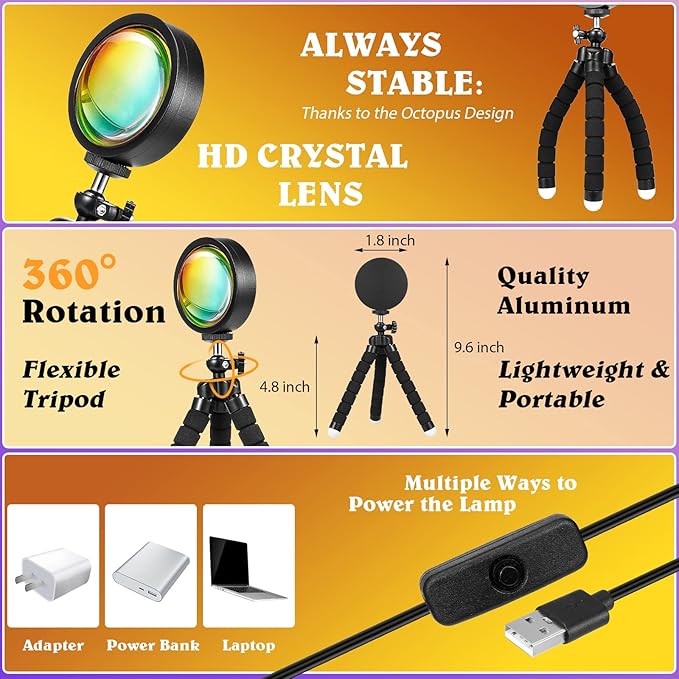 Sunset Lamp Projector, Multiple Colors with APP & Remote Control, 360 Rotation LED Sunset Projection Lamp for Photography/Party/Gift/Home Decor