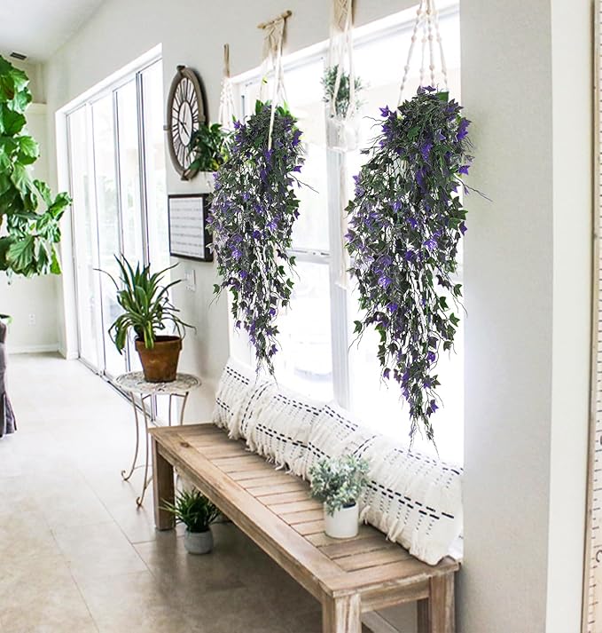 Artificial Ivy Vines Fake Plants Artificial Hanging Plants Faux Hanging Ivy Leaves Artificial Plants UV Resistant Plant for Outdoor Terrace Garden Decoration Indoor Bathroom Wall Decor(Purple)