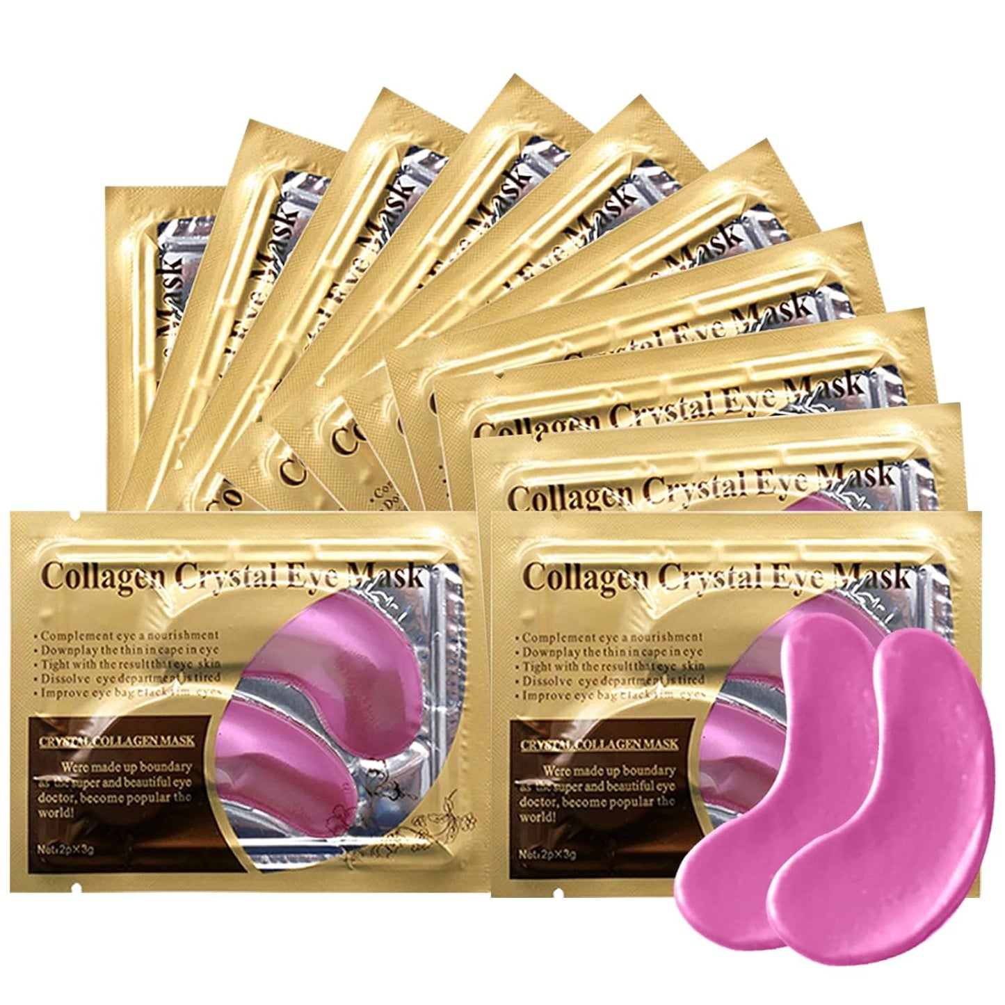 Pink Collagen Eye Mask, 30 Pairs Crystal Gold Under Eye Patches For Puffy Eyes and Dark Circles â Look Less Tired and Reduce Wrinkles and Fine Lines (Pink)