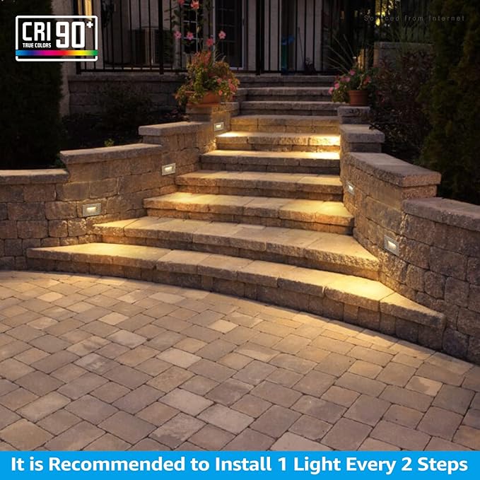 LEONLITE 120V Line Voltage 3CCT LED Step Lights, 3000K/4000K/5000K Selectable, 3.5W 150LM Dimmable Aluminum Stair Lights, IP65 Waterproof, CRI 90, ETL Listed, Pebble Grey, Pack of 6