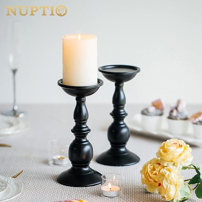 2 Pcs Black Pillar Candle Holders, Most Ideal for 3" Pillar Candles, Gifts for Wedding, Party, Home, Spa, Reiki, Votive Candle (2 x L)