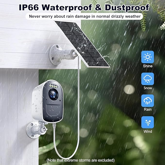 Security Cameras, Wireless Camera Outdoor Powered by Solar & Battery, 2K Cameras for Home Security, Color Night Vision, PIR Motion Detection,2-Way Talk,SD/Cloud Storage,2.4G/5GHz Wifi Solar Camera