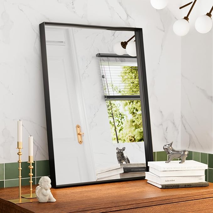 20x30 Inch Black Bathroom Mirrors for Over Sink, Rectangle Vanity Mirror, Tempered Glass and Metal Framed, Wall Mounted Entryway Mirror for Vanity (Horizontal/Vertical)