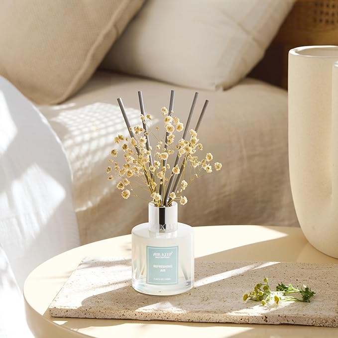Airkeep Reed Diffuser Set,3.38 fl oz (100 ml) - Refreshing Air Oil Diffusers with 8 Reed Sticks, Home Fragrance Reed Diffuser for Bathroom Shelf Decor