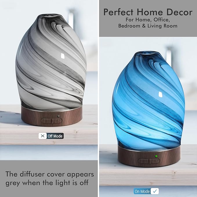Essential Oil Diffuser Aromatherapy Diffuser -150ml Art Glass Aroma Diffuser for Home Ultrasonic Diffuser with Auto Shut-Off Protection,7 Colors Light for Home Office SPA Decor & Gift (Storm Cloud)