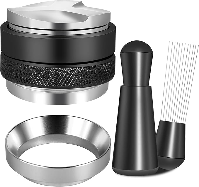 Reoszeank 51mm Espresso Accessories Kit, Coffee Distributor and Tamper Leveler, WDT Tool and Dosing Funnel Set Fits Delonghi 51 mm Espresso Machines and Portafilters