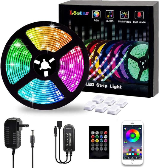 L8star LED Strip Lights, 5M/16.4ft Flexible Strip Light SMD 5050 RGB with Bluetooth Controller Changing Tape Lights kit with LED Sync to Music for TV,Bedroom,Kitchen Under Counter, Under Bed Lighting