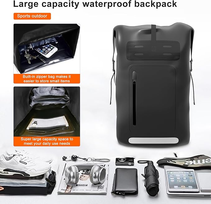 Waterproof Backpack，Heavy Duty Hiking Backpack，35/55/85L dry bag backpack waterproof for Men，Roll-Top Closure，for Kayaking, Travel, Hiking, Fishing, Camping, Motorcycles (black, 55L)