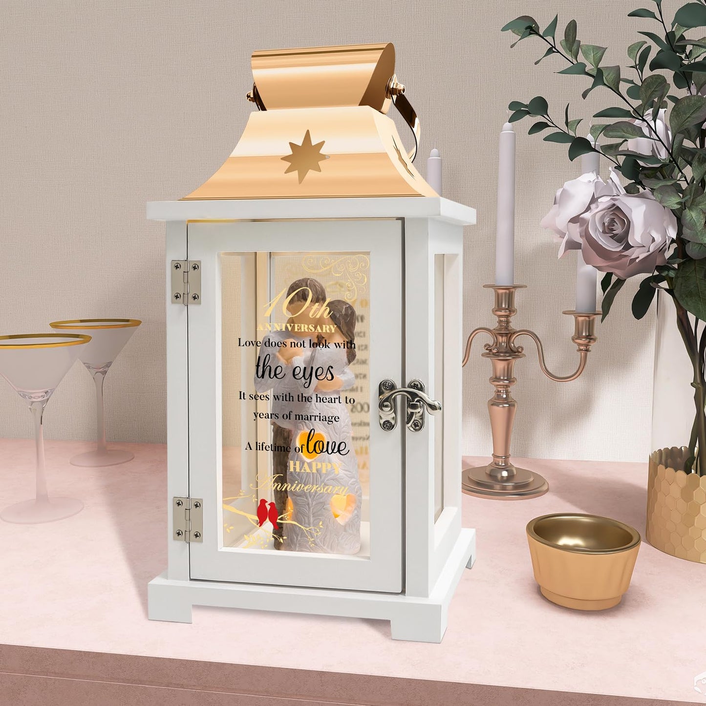 10th Anniversary Wedding Gifts for Couple Wife Women Her Husband 10th Wedding Anniversary Lantern Tin 10 Years of Marriage Gifts for Couple Wife Her