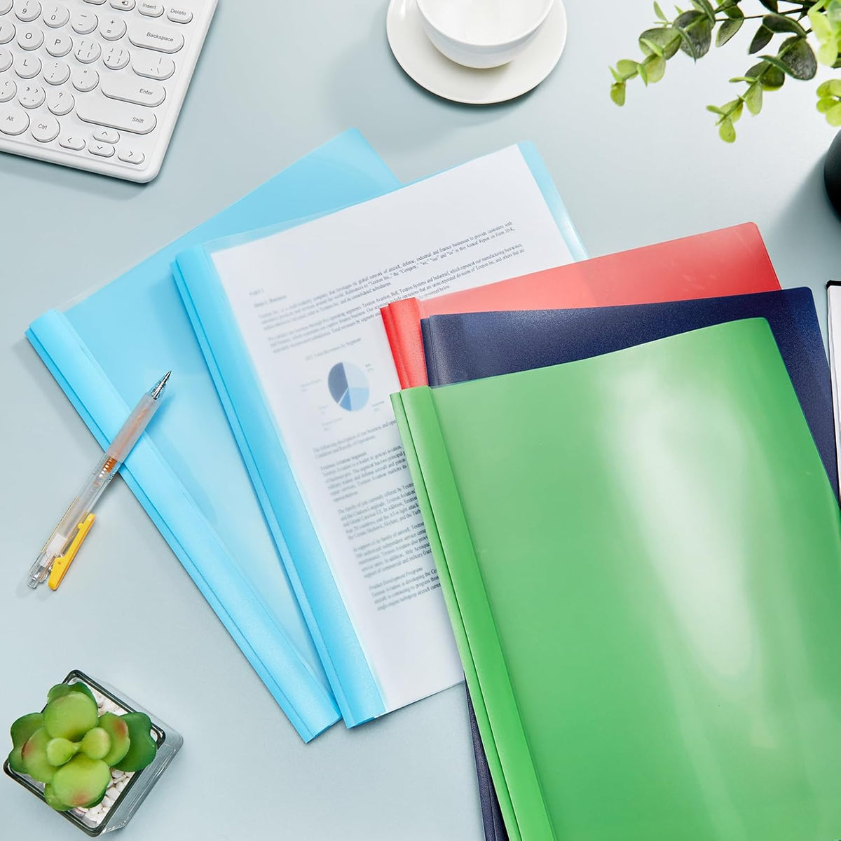72 Pack Plastic Report Covers with 3 Prongs Presentation Folders Bulk, 100 Sheet Capacity, Clear Front Report Covers for Presentation Document Paper School Office Supplies (Colorful)
