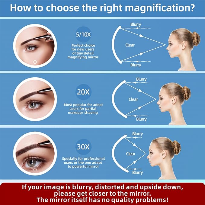 20X Magnifying Mirror with Light, Large 6'' Rechargeable 3 Colors Dimming Lighted Magnified Mirror with 3 Suction Cups and 360° Table Stand, Vanity Makeup Mirror with Tweezers & Scissors