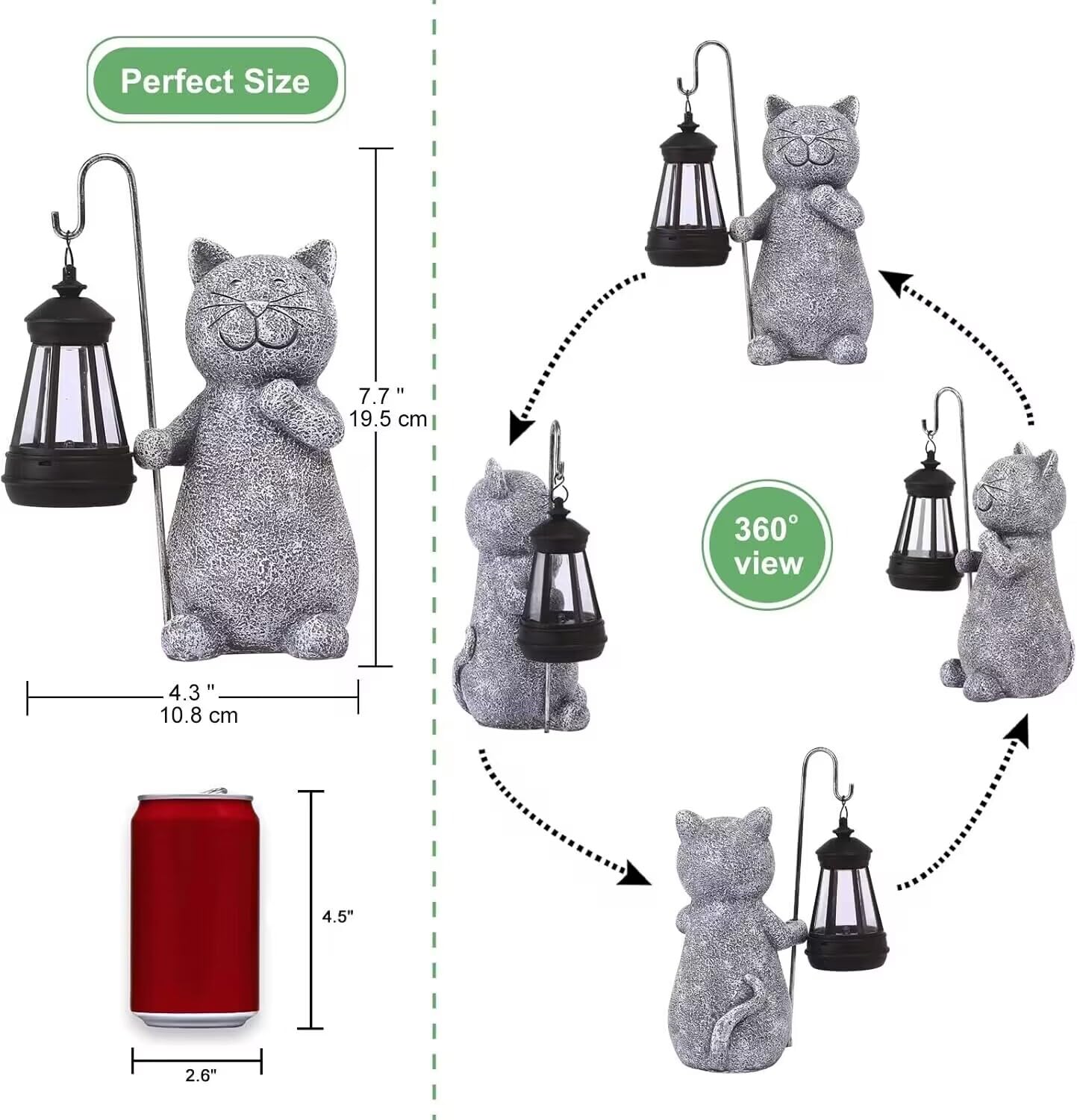 Qeeman Garden Decor Solar Statues: Mothers Day Birthday Gifts for Mom Grandma Women Sister Wife Lady Lover - Front Patio Balcony Yard Art Lawn Ornaments Porch Outdoor Outside Decorations (Cat)