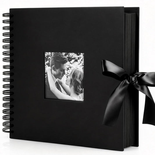 INNOCHEER Photo Album - Self Adhesive 80 Black Pages, Large Scrapbook Wedding Guest Book for DIY Anniversary Travel Memory Scrapbooking (Black 12 x 12)