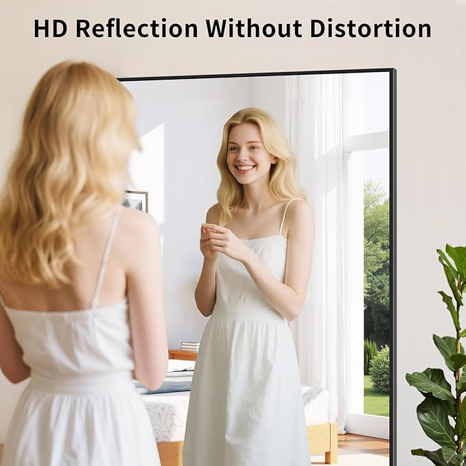 Koonmi Black Framed Bathroom Mirror - Shatterproof 36"x60" Tempered Glass, HD No Distortion, Horizontal/Vertical Mount, Modern Matte Aluminum Alloy Frame