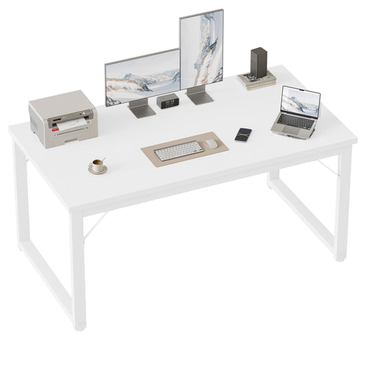 Mericonia 48 Inch Computer Desk, 1" Thick Heavy Duty Industrial Office Desk, Modern Simple Study Writing Table for Home Office Bedroom Workstation, White