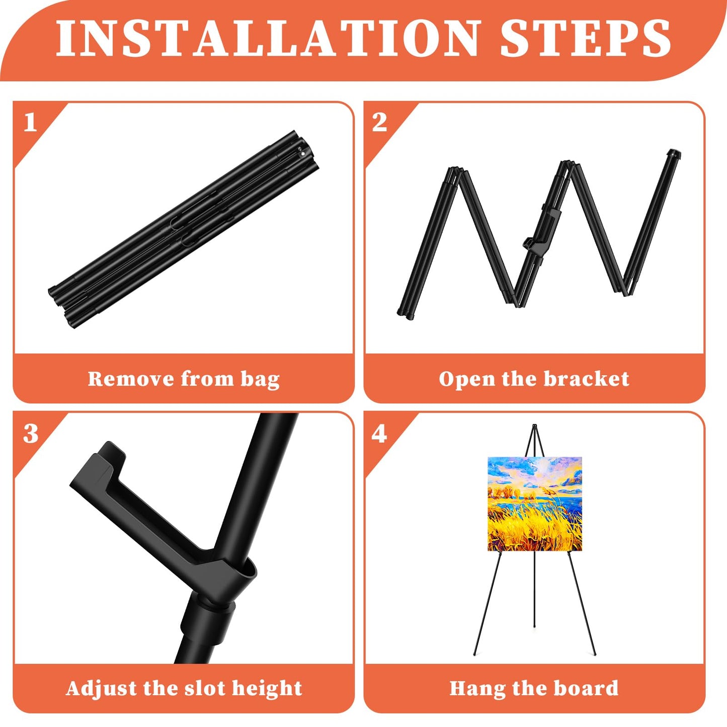 Easel Stand for Sign, 63" Portable Easels Stand for Display, Lightweight Adjustable Tripod Art Easel Stand for Wedding Sign, Black Metal Painting Easel with Portable Bags (2 Pack)