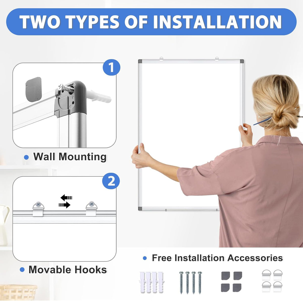 WALGLASS Large White Board, 72" x 48" Double-Sided Dry Erase Board Magnetic Whiteaboard for Wall, Hanging Mounted Whiteboard Silver Aluminium Frame for Home, School, Office
