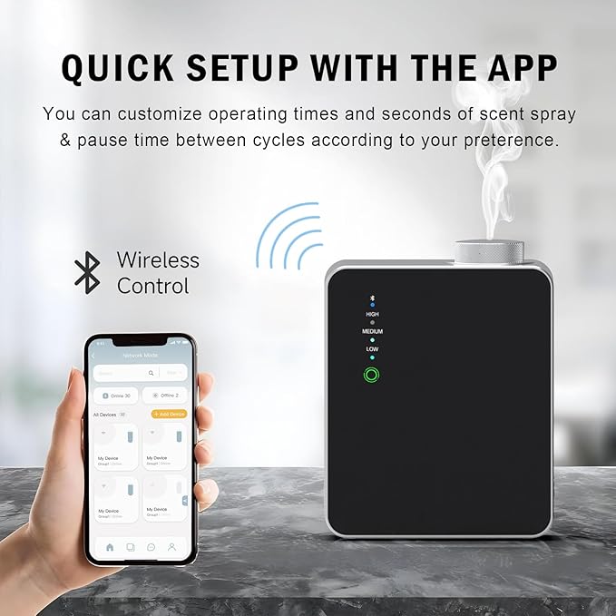 Wireless Smart Scent Waterless Home Fragrance Diffuser for Home, Spa, Office, Large Room,Cover Up to 2000 Sq. Ft, Commercial Aromatherapy Nebulizing Oil Diffuser Gift