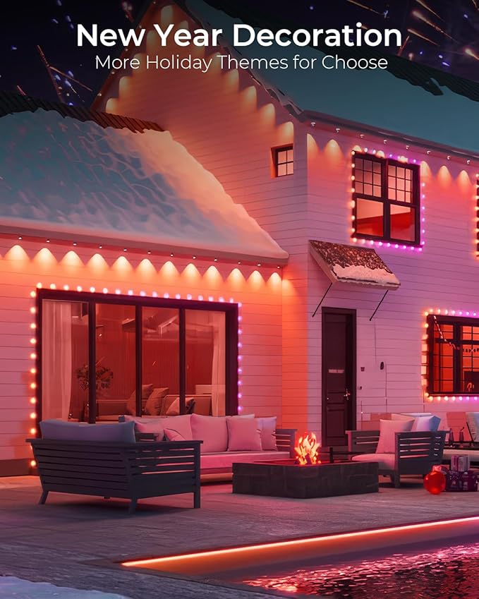 Smart Permanent Outdoor Lights, 50ft with 36 LED RGB String Lights, IP67 Waterproof Eaves Light with 44 Scene Modes for Halloween Christmas Birthday Holiday Party, APP/Voice/Remote Control