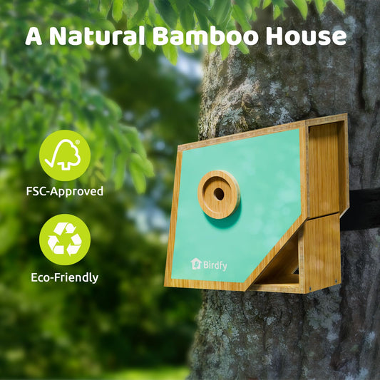 Birdfy Smart Bird House with Camera | Lifetime AI Identify | Auto-Record Nesting Stages & Alerts | Remote Control | Night Vision | Battery & Solar Outdoor-Ready, Ideal For Nesting Watching Enthusiasts
