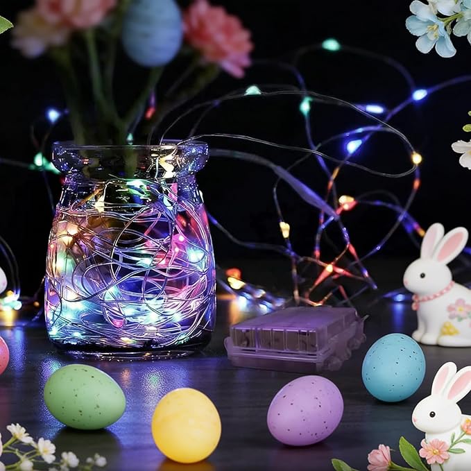 6 Pack Easter Fairy Lights Battery Operated - Easter Decor 7ft 20 LED Copper Wire Mini pastel String Light Firefly for Mason Jars DIY Crafts Christmas Wedding Party Centerpiece Table Easter Decor