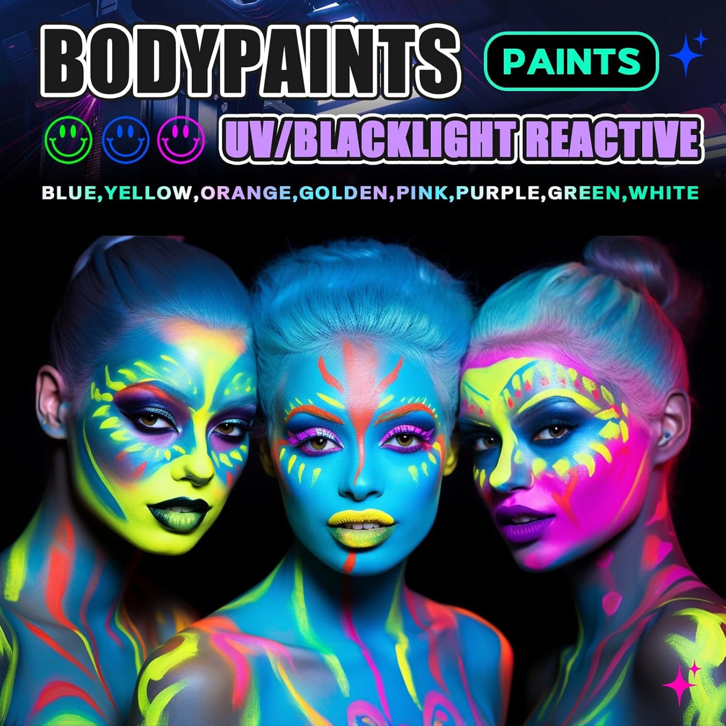 Go Ho Neon Green Body Paint Washable(2.37oz,70ml),under UV Blacklight Neon Face Paint,Water Based Neon Fluorescent Green Face Paint for Adults Children SFX Cosplay Costumes Festivals Halloween Makeup