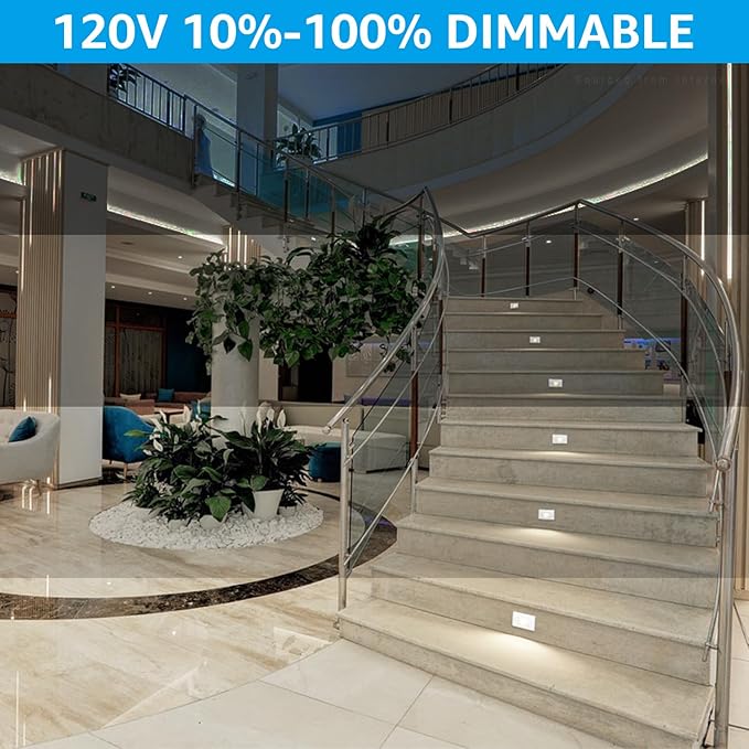 LEONLITE 3CCT LED Step Lights 120V-277V, 150LM 2.5W Dimmable Horizontal Stair Lights Indoor Outdoor IP65, CRI90 & ETL, 2700K/3000K/4000K Selectable Zinc Alloy Staircase Lights, White, 6 Pack