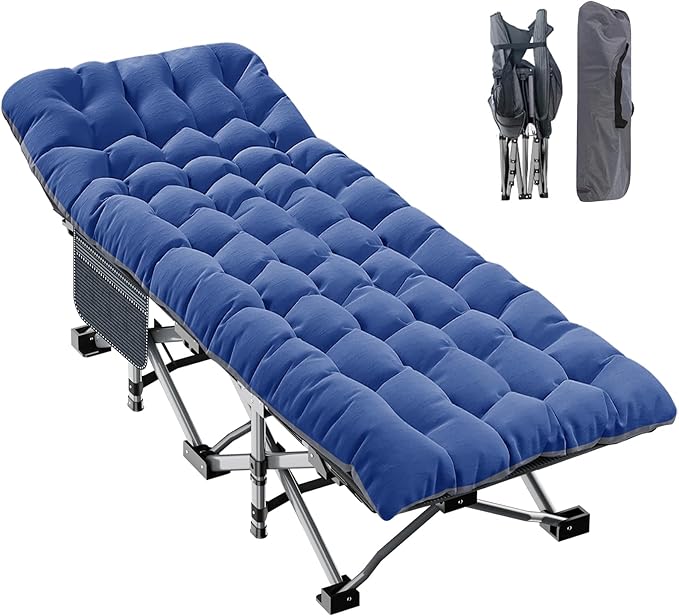 ABORON Oversized XXL Folding Camping Cot W/Mat for Adults, 78" L x 32" W x 18" H, Heavy Duty Outdoor Bed with Carry Bag,1200 D Layer Oxford Travel Camp Cots
