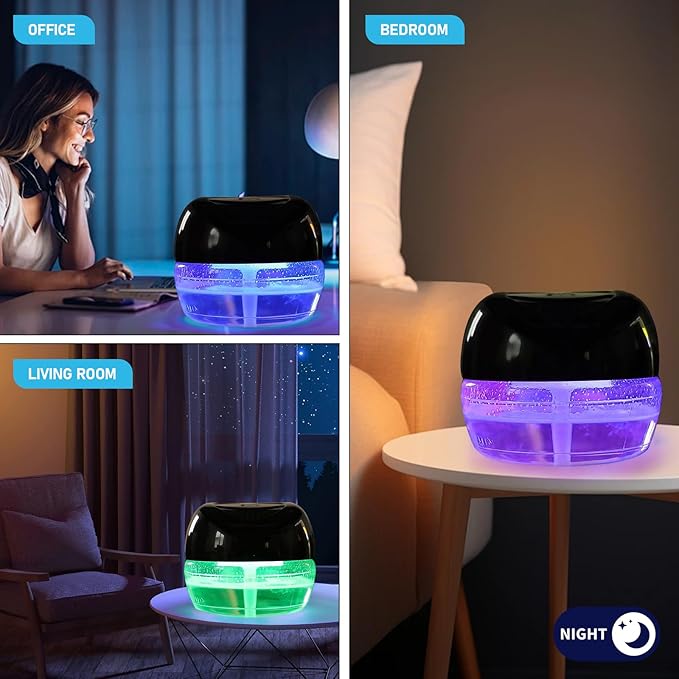 Water Based Air Purifier with Essential Oil Diffuser Pack, Air Washer with 7 Color LED Night Light, Air Revitalizer Includes 6x10ml Essential Oil Aroma Diffuser for Home, Office, Pet