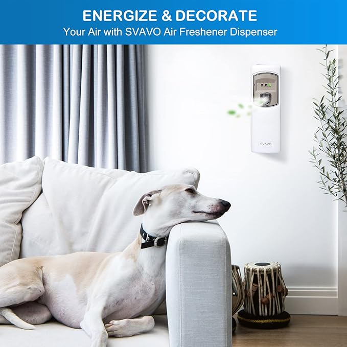 SVAVO Automatic Air Freshener Dispenser - Wall Mounted/Free Standing Auto Aerosol Spray Dispenser Programmable Fragrance Dispenser for Indoor-Bedroom, Hotel, Office, Commercial Place, White