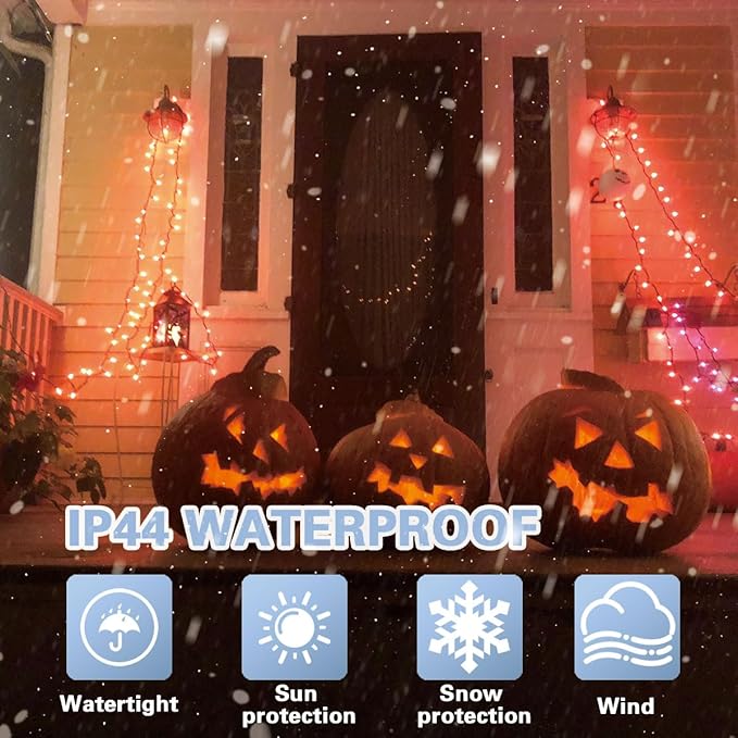 LAMPHOME 33ft 100 LED Orange Thanksgiving Lights Outdoor Waterproof, Autumn Fall String Lights,16 Modes Orange Halloween String Lights Plug in, Christmas Lights Garden Party Xmas Tree Lights Decor