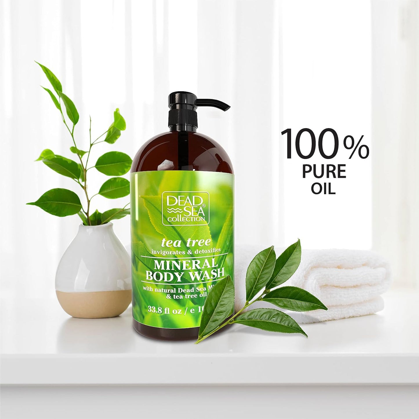 Dead Sea Collection Tea Tree Body Wash for Women and Men - with Pure Dead Sea Minerals and Tea Tree Oil - Cleanses and Moisturizes Skin (33.8 fl. oz)