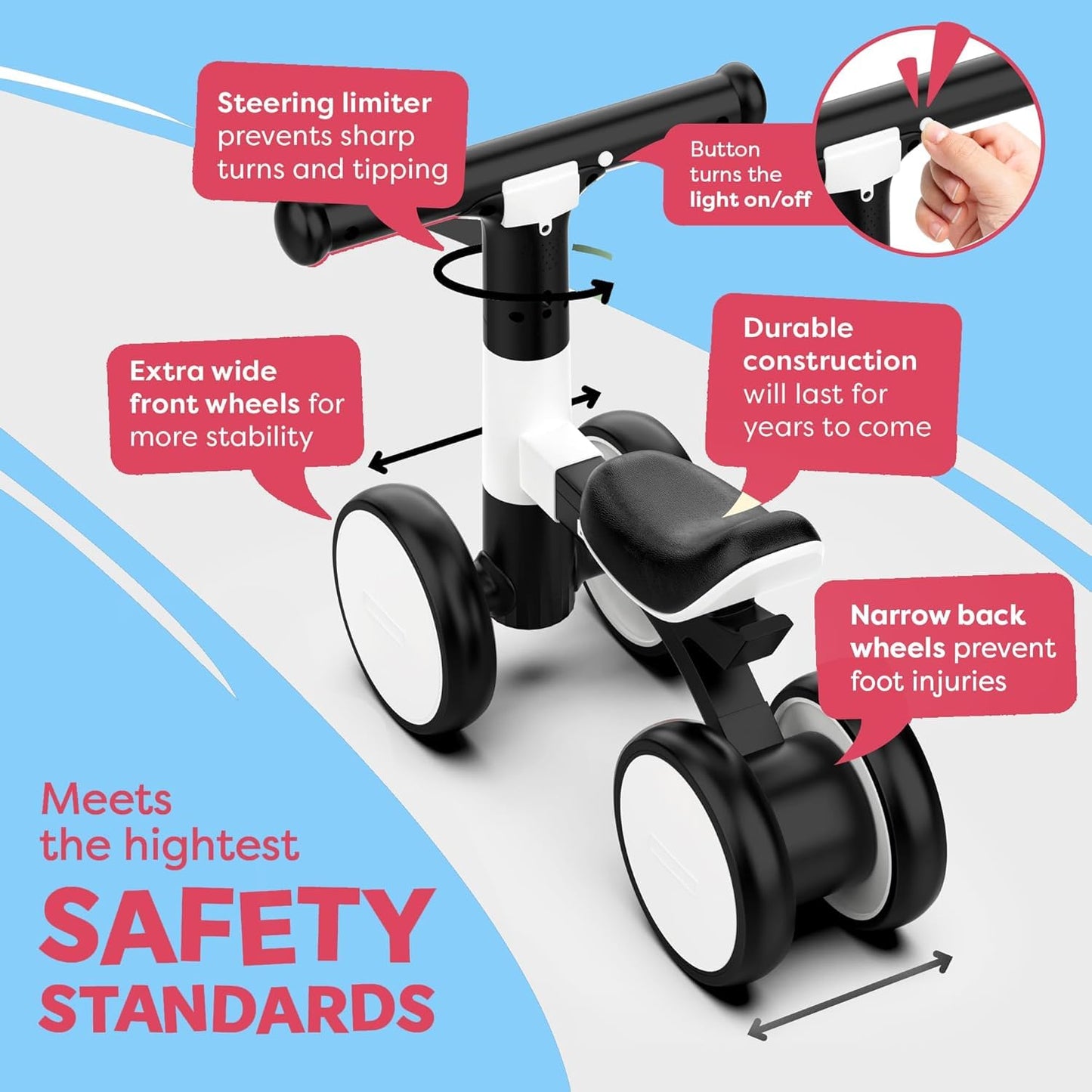 Balance Bike with Headlight- Lightweight & Modern Design | Toys For 1 Year Old Boy & Girl- Safe, Easy Build Toddler Bike, First Birthday Gift- Baby Toys 12-18 Months, Non-Slip Wheels, Parent-Approved