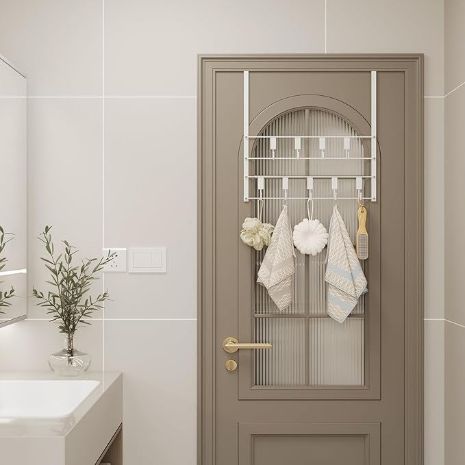 Over The Door Hooks for Hanging, 9 Hooks Over Door Hanger, Coat Rack and Towel Rack for Hanging, Door Towel Hanger and Hooks for Bathroom Organizer