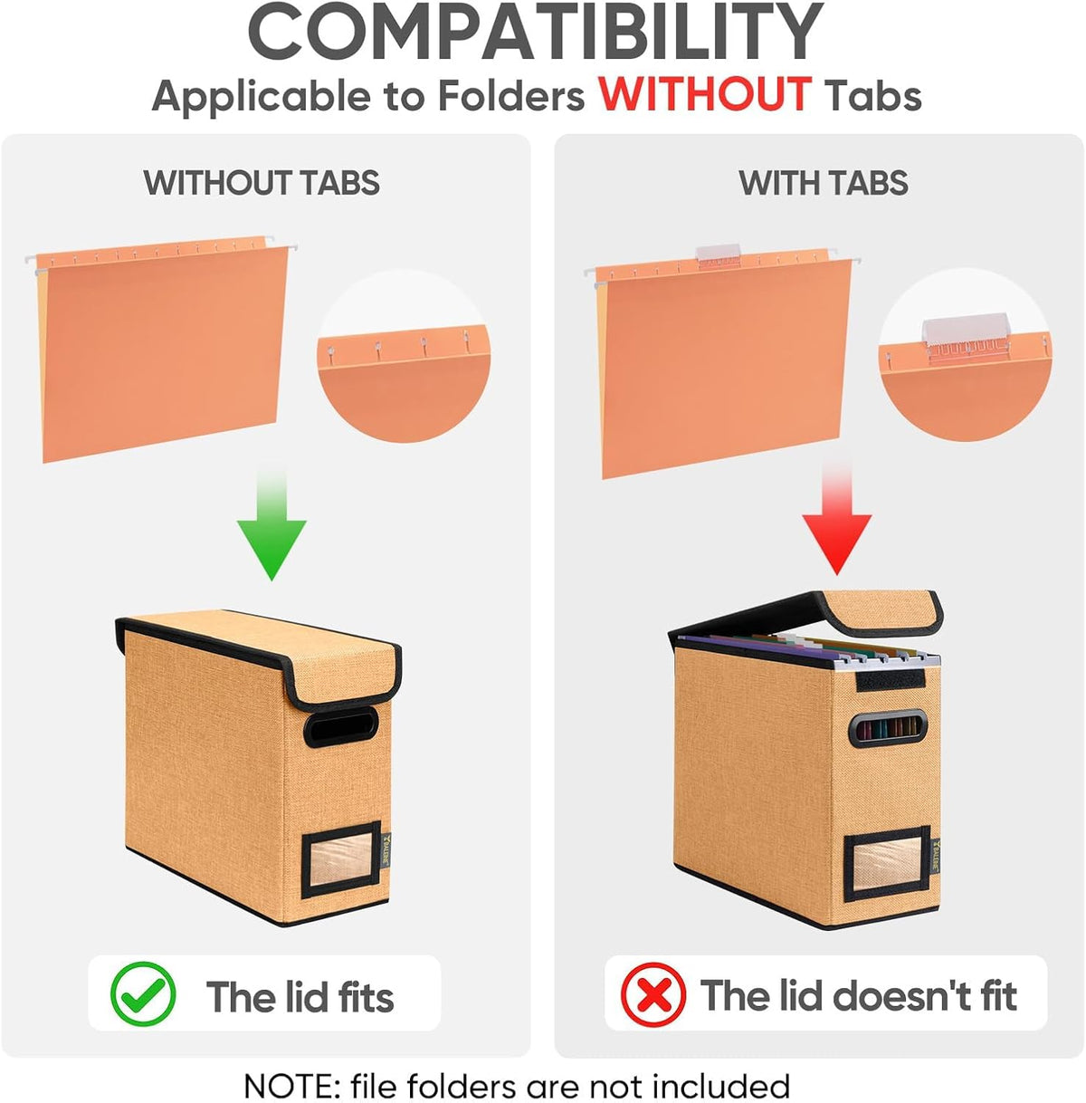 BALEINE File Organizer Box with Lid, Collapsible File Folder Organizer with Plastic Slide, Hanging File Folder Box for Office Document Storage (1 Pack, Orange, S)