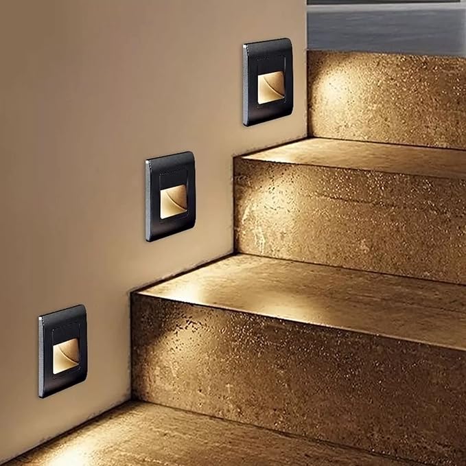3 PCS Step Lights, 1.5W 3000K Warm Embedded Stair Step Lamp Stairwell Lighting Staircase Lights for Bedside Corridor Staircase