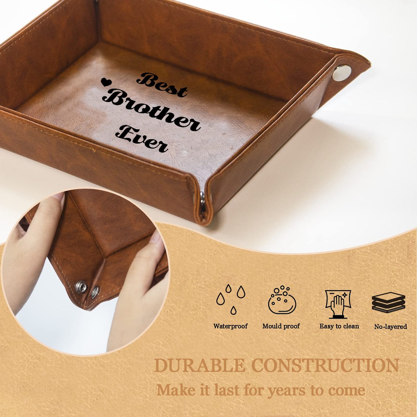 Best Brother Ever Gifts for Brother from Sister,Unique Birthday Gifts for Brother, Men PU Leather Valet Tray and Keychain