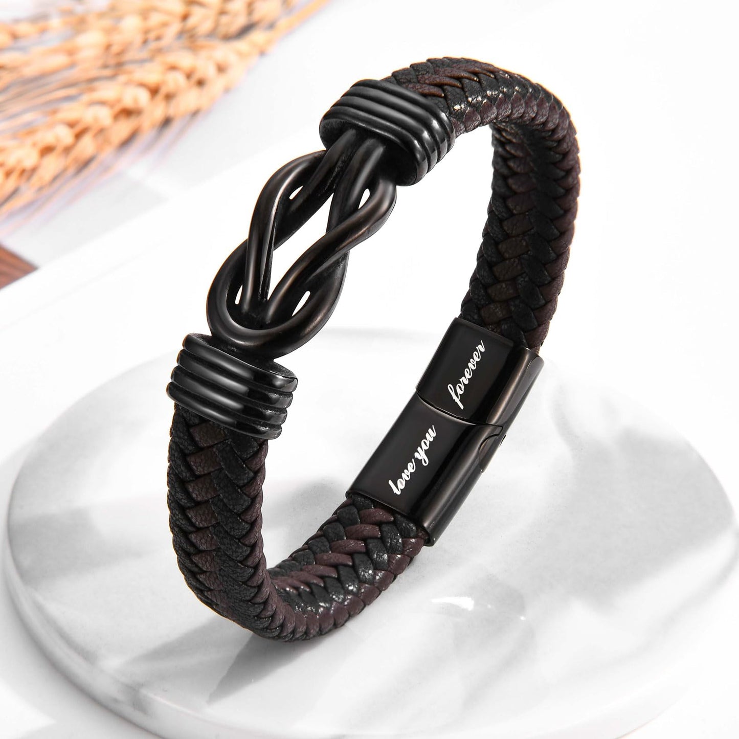 WIKHIA Gifts for Husband from Wife, Cool Infinity Leather Bracelet for Him Husband Birthday Christmas Anniversary Valentine's Day Present Ideas for Men