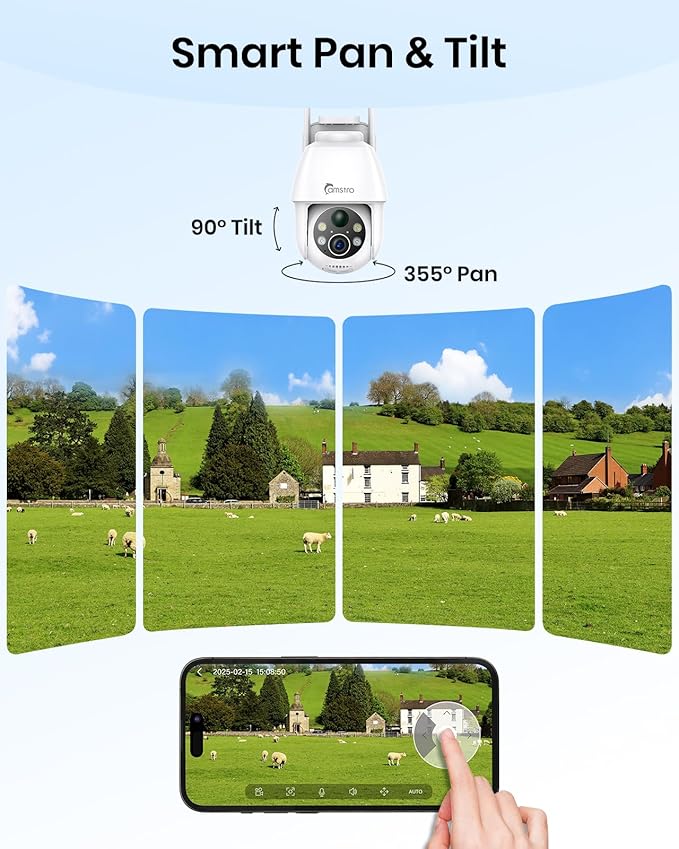 2PCS Solar Security Camera Wireless Outdoor, 2K Battery-Powered Camera for Home Security, PIR/AI Motion Detection, 360°PTZ, Color Night Vision, Two-Way Audio,IP66, Alexa/Google,2.4Ghz Only