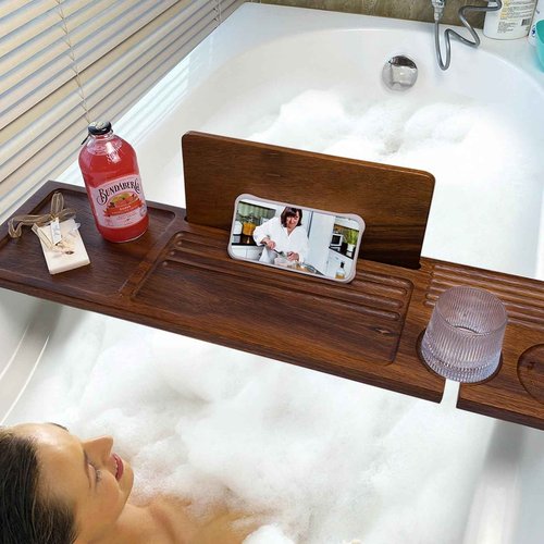 Graceware Walnut Bathtub Tray (31"x8"x1"), Luxury Bath Table Tray for Tub Ideal Bathroom Accessories for Women House Warming Gifts