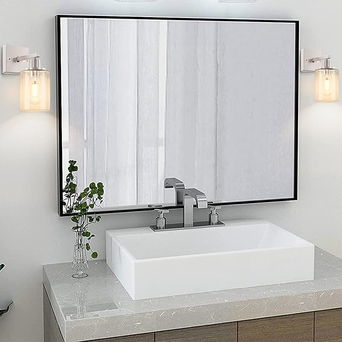 Licperron Wall Sconces Set of Two, Brushed Nickel Modern Wall Sconces Lighting with Clear Glass Shade, Industiral Bathroom Vanity Light Fixtures, Farmhouse Wall Lamp for Bedroom Mirror Living Room