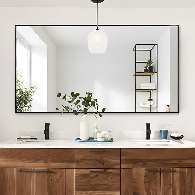 Bathroom Mirror, 30x48 Inch, Black Frame, Rectangle, Wall Mounted, Metal Framed Vanity Mirror, Modern, Hangs Horizontal Or Vertical
